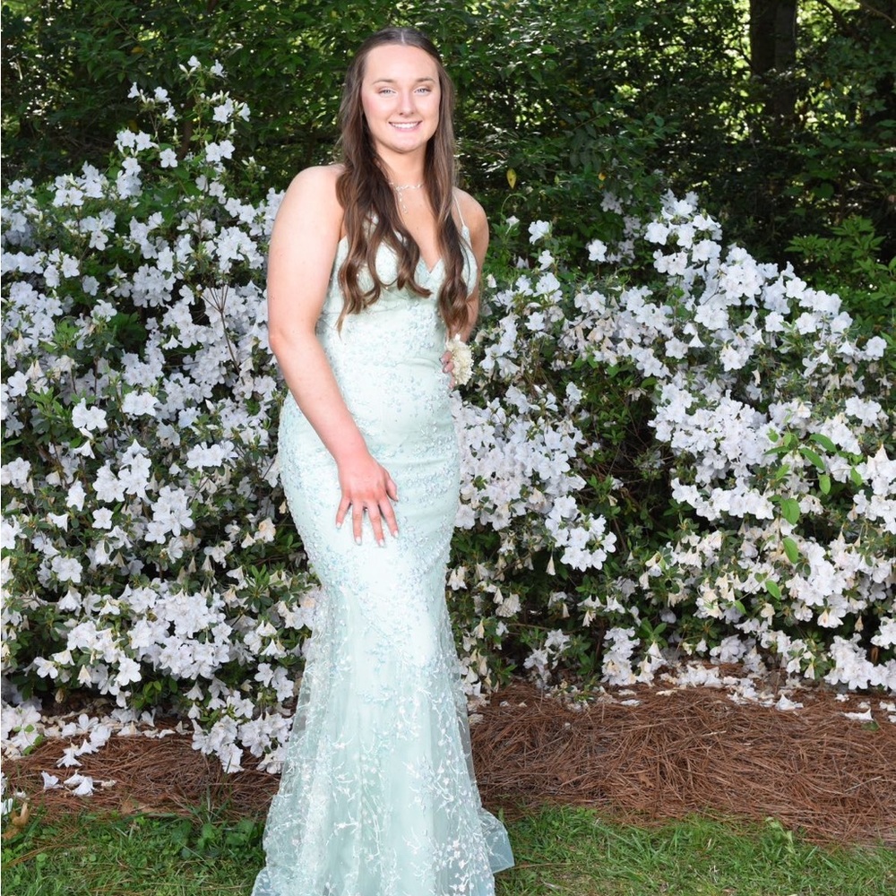 Glamorous Mint Green Prom Dress with Shimmering Fabric and Thin Straps